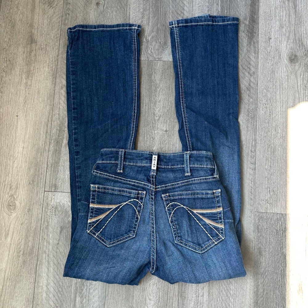 Ariat Bootcut Jeans Blue White Stitch Pockets Women's 25 Short